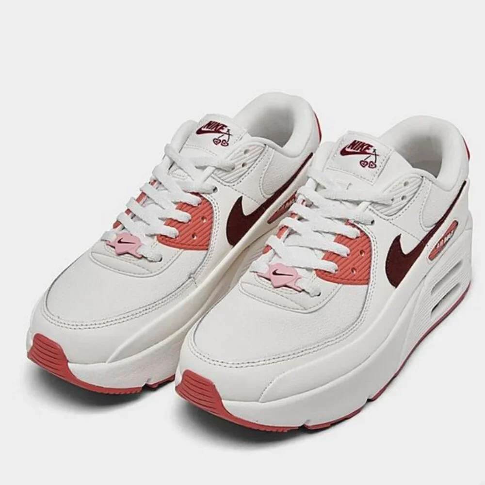 NEW NIKE AIR MAX 90 LV8 SE Platform Women's Sneakers Shoes White Red size 9 - Picture 4 of 8